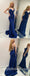 Sexy Royal Blue Sequin Satin Spaghetti Straps V-Neck Lace Up Back Mermaid Long Prom Dresses,SFPD0474