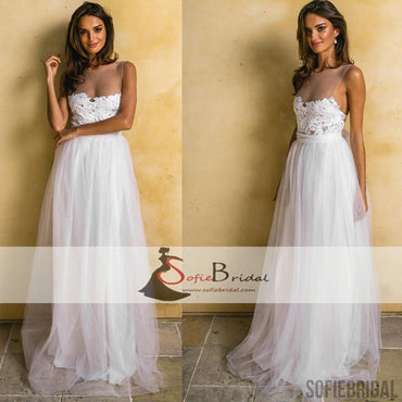 Simple Design Lace Tulle A-line Wedding Dresses, Cheap Wedding Dresses, Bridal Gown, WD0249