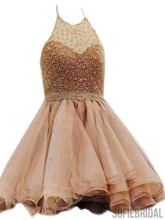 Halter Beaded Organza Short Cheap Homecoming Dresses 2018, CM419