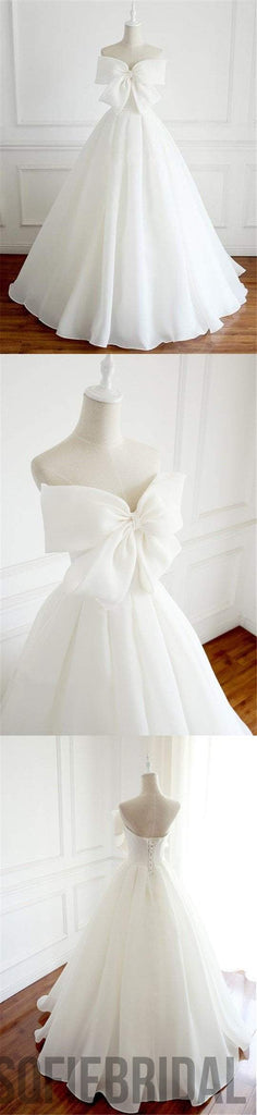 Newest Design Organza Bow A-line Lace Up Wedding Dresses, Chic Popular Wedding Dresses, WD0229