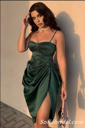 Sexy Dark Green Spaghetti Straps Sheath Short Prom Dresses, Homecoming Dresses,SFPD0215