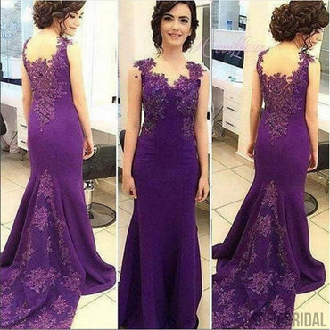 Purple Soft Satin Lace Beaded Sleeveless Mermaid Newest 2017 Prom Dresses, PD0267