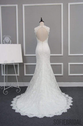 Round Neck Sleeveless Mermaid Lace Wedding Dresses, Open Back Elegant Wedding Dresses, WD0234