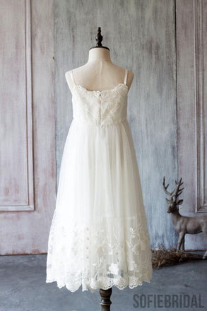 Spaghetti Ivory Lace Tulle Flower Girl Dresses, Popular Junior Bridesmaid Dresses, FG049