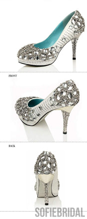 High Heels Handmade Rhinestone Pointed Toe Crystal Wedding Shoes, S026