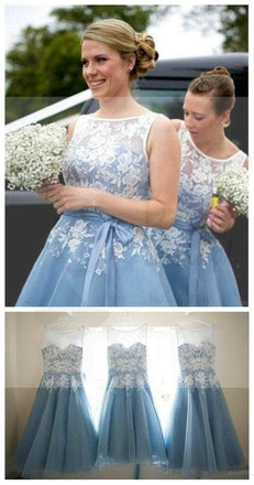 Most Popular Junior Pretty Organza Bateau Off Shoulder Lace Short Bridesmaid Dresses, SF0006