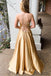 Halter Deep V-neck Lace-up Back Prom Dresses With Split, PD0132