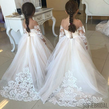 Gorgeous See-though Long Sleeves  Flower Girl Dresses With Train, FG0104