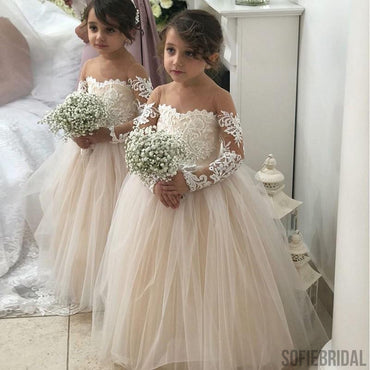 Gorgeous See-though Long Sleeves  Flower Girl Dresses With Train, FG0104