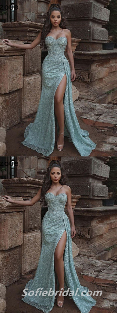 Sexy Sweetheart Sleeveless Mermaid Side Slit Long Prom Dresses,SFPD0329