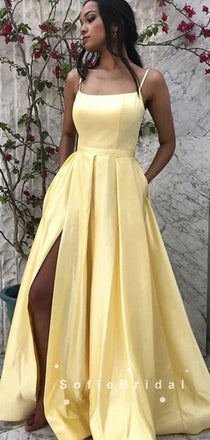 New Arrival A-Line Spaghetti Straps Split Side Cheap Long Prom Dresses,SFPD0033