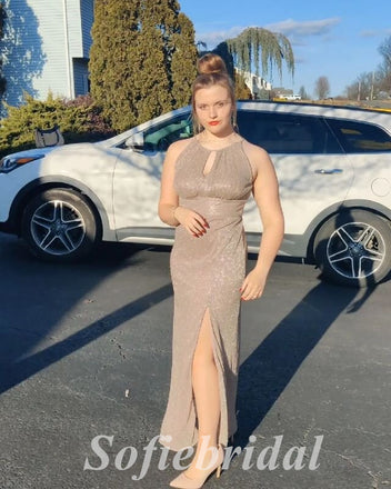 Sexy Sequin Halter Side Slit Mermaid Long Prom Dresses,PD0760