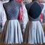 Grey beads sparkly high neck open back vintage elegant homecoming prom dress, SF0073