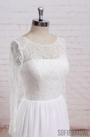 Long Sleeves Lace See Through Cheap Beach Wedding Dresses Online, WD380