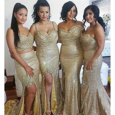 Gold Sequin Mismatches Bridesmaid Dresses, Cheap Popular Wedding Guest Dresses, PD0306
