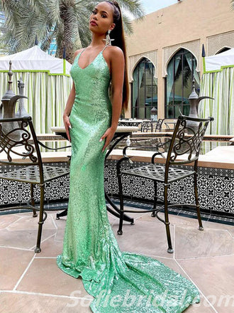Sexy Charming Sequin Halter Criss Cross Mermaid Long Prom Dresses,SFPD0254