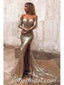 Charming Sequin Off Shoulder V-Neck Long Sleeve Side Slit Mermaid Long Prom Dresses,SFPD0274