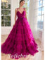 Beautiful Tulle Spaghetti Straps V-Neck Sleeveless A-Line Long prom Dresses,SFPD0718