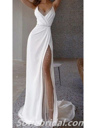 Sexy Satin Tulle V-Neck Spaghetti Strps Mermaid Long Prom Dresses,SFPD0308