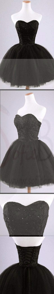 Formal lace little black dress, short homecoming prom dresses, CM0024