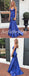Sexy Royal Blue Soft Satin Spaghetti Straps V-Neck Sleeveless Mermaid Long Prom Dresses,SFPD0631