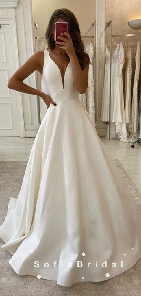 Simple A-Line Straps Sleeveless Cheap Long Wedding Dresses Online,SFWD0004