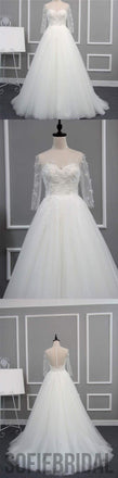 New Arrival Half Sleeve A-line Lace Tulle Zip Up Wedding Dresses, Popular Bridal Gown, WD0235