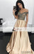 Off  Shoulder Beaded Top A-line Satin Prom Dresses, Gorgeous Long Prom Dresses, PD0465