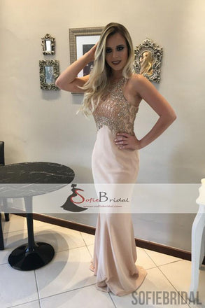 Lovely Rhinestone Beaded Long Mermaid Prom Dresses, See Through Prom Dresses, PD0444