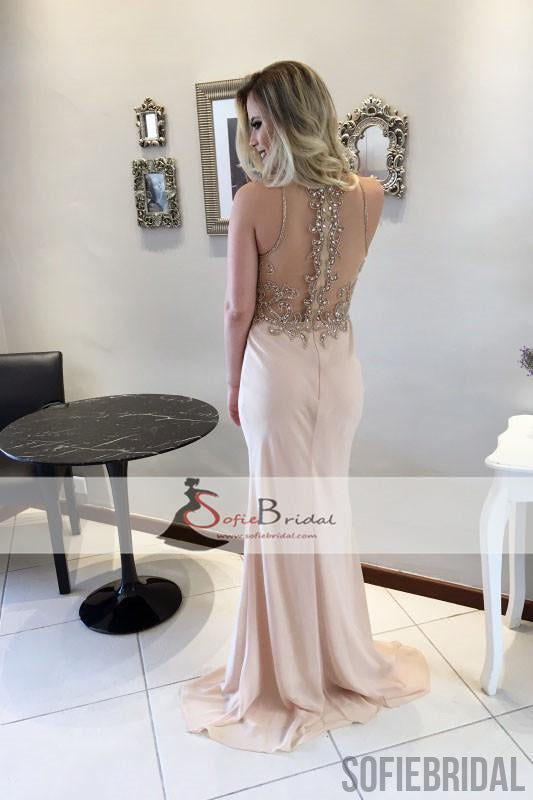 Lovely Rhinestone Beaded Long Mermaid Prom Dresses, See Through Prom Dresses, PD0444