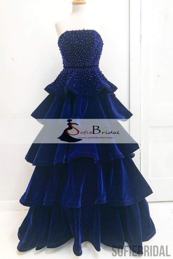 Navy Blue Straight Velvet Beaded Prom Dresses, Lovely Long Prom Dresses, Prom Dress, PD0461