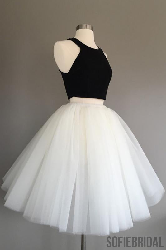 2 Pieces Black Top White Tulle Homecoming Dresses, Homecoming Dresses, Cheap Homecoming Dresses, SF0100