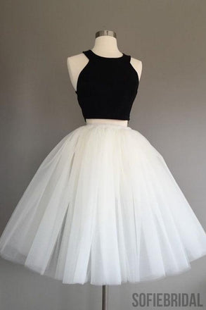 2 Pieces Black Top White Tulle Homecoming Dresses, Homecoming Dresses, Cheap Homecoming Dresses, SF0100