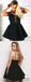A-Line Spaghetti Straps Black Satin Short Homecoming Dress, HD0142
