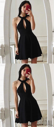 Halter Sleeveless Black Simple Cheap Short Homecoming Dress, HD0131