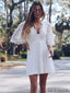 A-line V-neck Full Lace Half Sleeves Short Homecoming Dress, HD0176