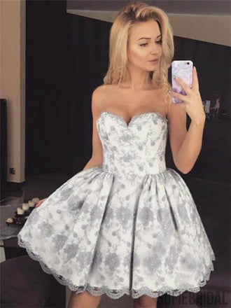 Sweetheart Strapless Lace Appliques Short Homecoming Dresses, HD0117