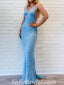 Blue Sequin V Neck Backless Mermaid Long Prom Dresses/Formal Graduation Evening Dresses,SFPD0282