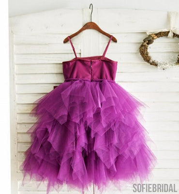 Spaghetti Plum Tulle Flower Girl Dresses, Cheap Little Girl Dresses, FG079