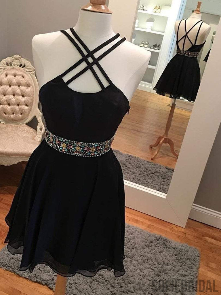 Sexy Backless Short Rhinestone Black Homecoming Dresses 2018, CM485