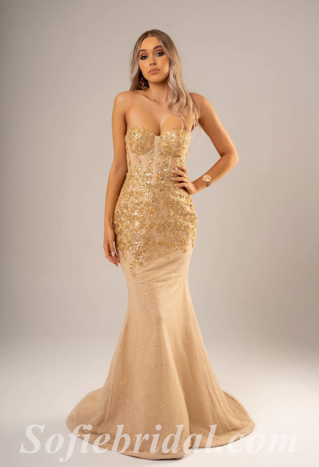 Sexy Special Fabric Sweetheart Sleeveless Mermaid Long Prom Dresses With Applique And Beading,SFPD0605