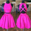 Sexy Open Back Hot Pink Two Piece Simple Cheap Homecoming Dresses 2018, CM490