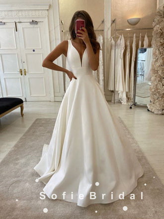 Simple A-Line Straps Sleeveless Cheap Long Wedding Dresses Online,SFWD0004