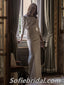 Gorgeous Two Pieces Top Satin Bottom Lace 3/4 Sleeve Sheath Long Wedding Dresses,SFWD0065