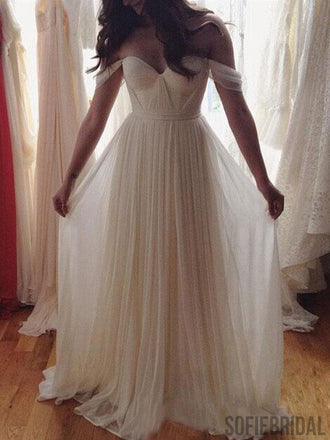 Off Shoulder Unique Casual Cheap Beach Wedding Dresses, WD312