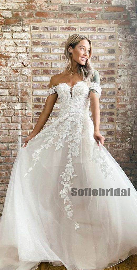 Charming Off-shoulder A-line Simple Long Wedding Dresses Online,SFWD0044