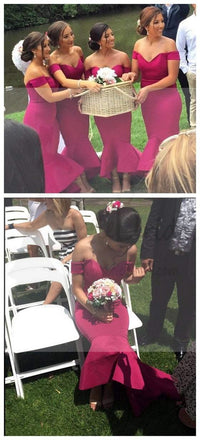 Unique Online Pretty Sexy Off Shoulder Sweet Heart Mermaid Rose Red Long Wedding Party Dresses, WG51