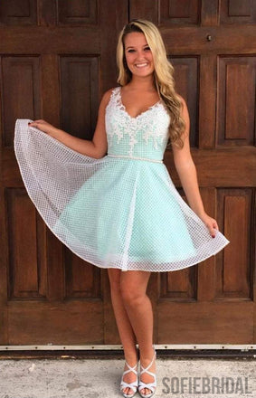 Cheap Simple Cute V Neck Mint Homecoming Dresses 2018, CM494