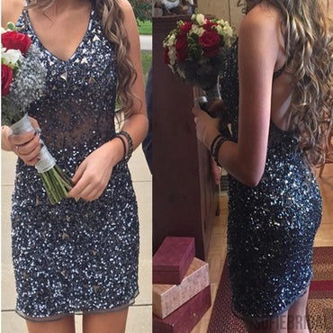 Gorgeous rhinestones sparkly see through open back sexy homecoming dresses, SF0022