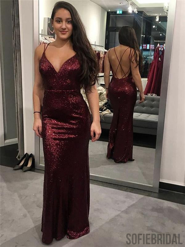 V-neck Sequin Prom Dresses, Mermaid Prom Dresses, Sexy Prom Dresses, Cheap Prom Dresses, PD0642